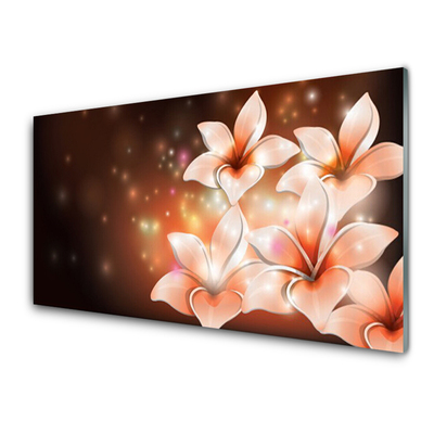 Glass Wall Art Flowers floral white yellow black