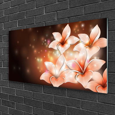 Glass Wall Art Flowers floral white yellow black