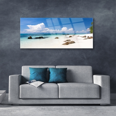 Glass Wall Art Beach stones landscape white grey