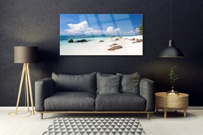 Glass Wall Art Beach stones landscape white grey