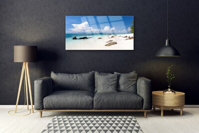 Glass Wall Art Beach stones landscape white grey