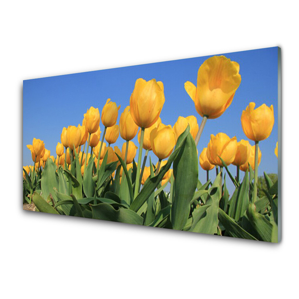 Glass Wall Art Tulips floral yellow