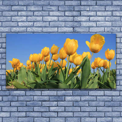 Glass Wall Art Tulips floral yellow