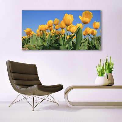 Glass Wall Art Tulips floral yellow