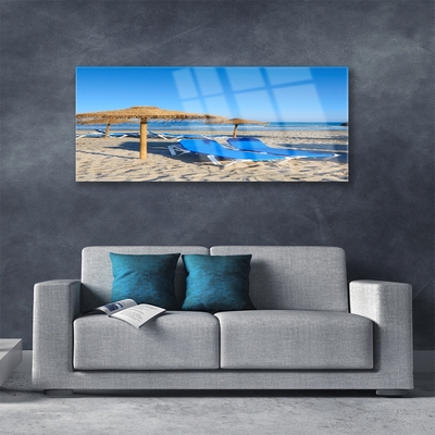 Glass Wall Art Beach landscape grey