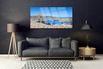 Glass Wall Art Beach landscape grey