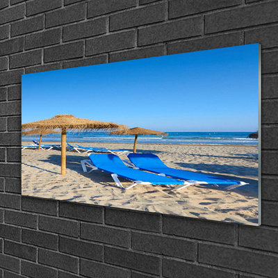 Glass Wall Art Beach landscape grey