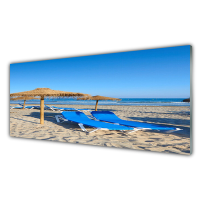 Glass Wall Art Beach landscape grey