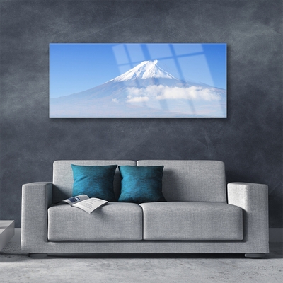 Glass Wall Art Mountains landscape white blue
