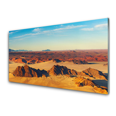 Glass Wall Art Desert landscape brown yellow