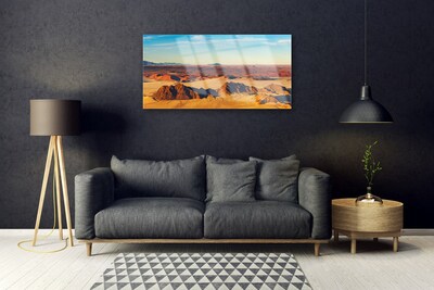 Glass Wall Art Desert landscape brown yellow