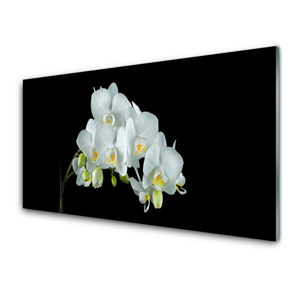 Glass Wall Art Flowers floral white