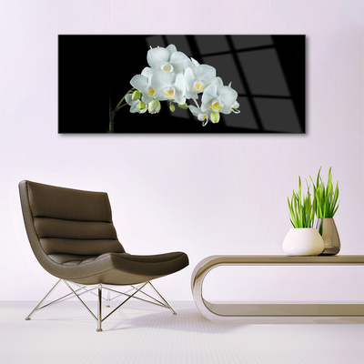 Glass Wall Art Flowers floral white