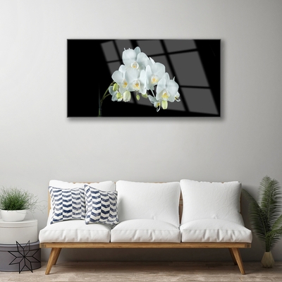 Glass Wall Art Flowers floral white