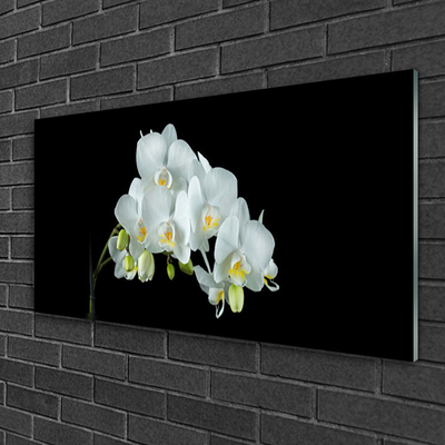 Glass Wall Art Flowers floral white