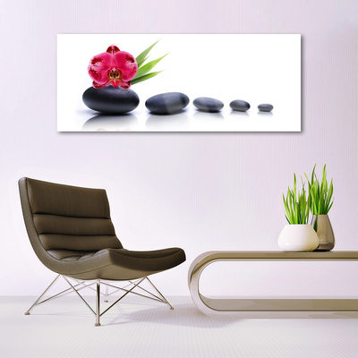 Glass Wall Art Flower stones art red grey