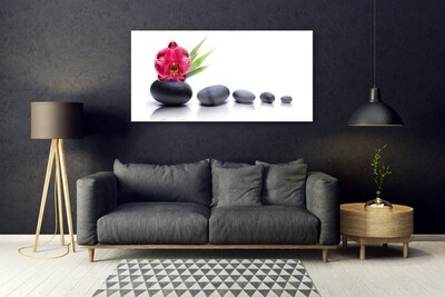 Glass Wall Art Flower stones art red grey