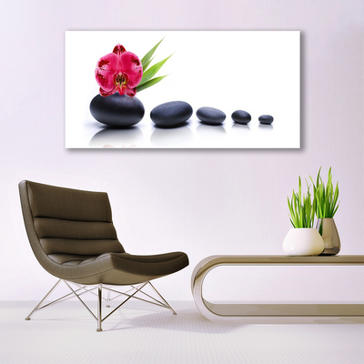 Glass Wall Art Flower stones art red grey