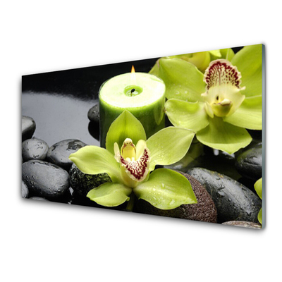 Glass Wall Art Flower stones floral green black