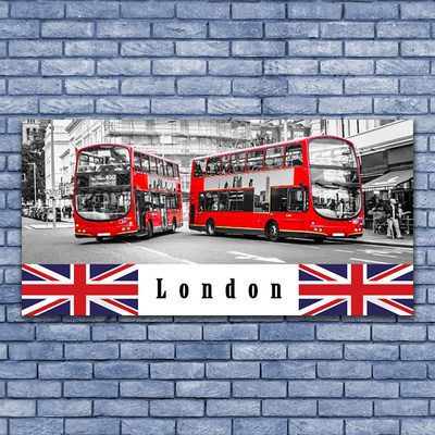 Glass Wall Art London buses art grey red blue white
