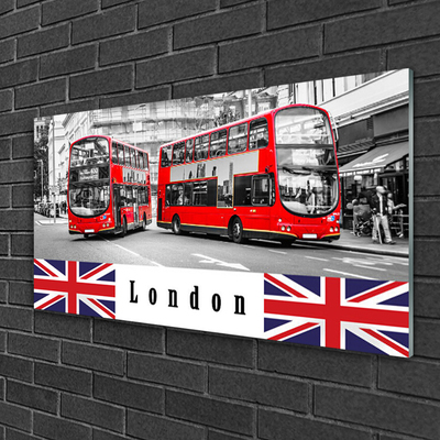 Glass Wall Art London buses art grey red blue white