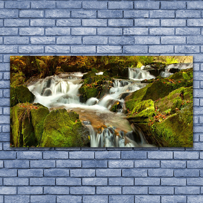 Glass Wall Art Waterfall rocks nature white green