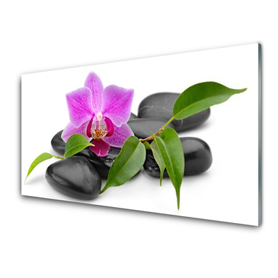 Glass Wall Art Flower stones art pink black