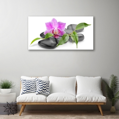 Glass Wall Art Flower stones art pink black