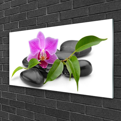 Glass Wall Art Flower stones art pink black