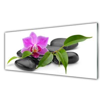 Glass Wall Art Flower stones art pink black