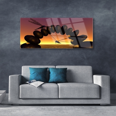 Glass Wall Art Dragonflies stones art black yellow