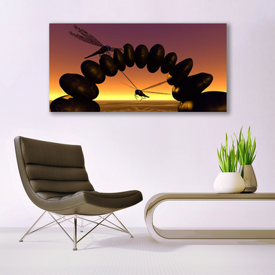 Glass Wall Art Dragonflies stones art black yellow