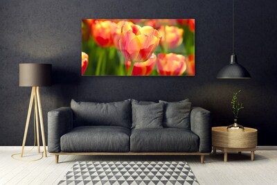 Glass Wall Art Tulips floral yellow red