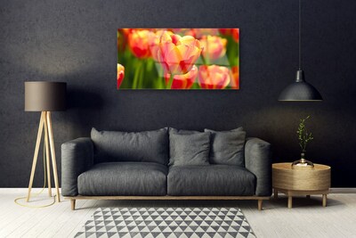 Glass Wall Art Tulips floral yellow red