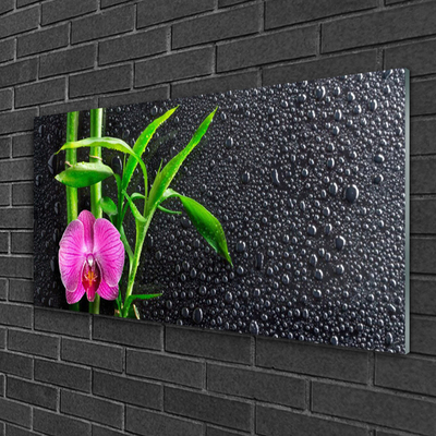 Glass Wall Art Bamboo tube flower floral pink green