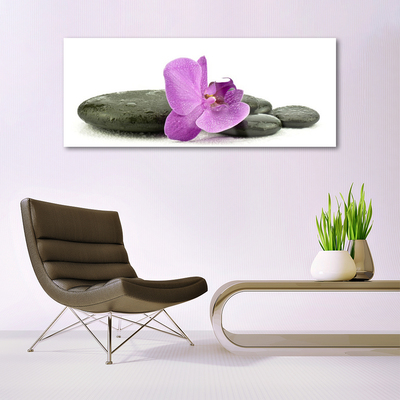 Glass Wall Art Flower stones art pink black