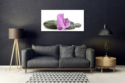 Glass Wall Art Flower stones art pink black