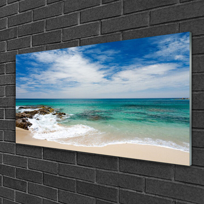 Glass Wall Art Beach sea landscape white blue