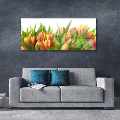 Glass Wall Art Tulips floral orange yellow