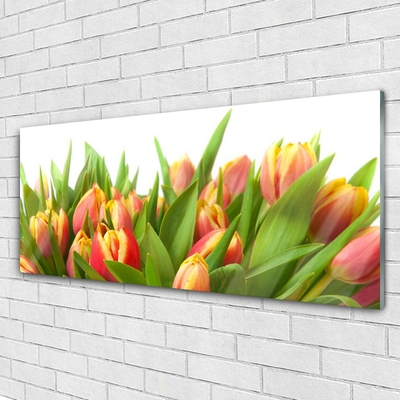 Glass Wall Art Tulips floral orange yellow