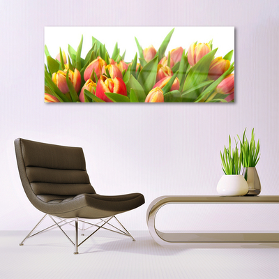 Glass Wall Art Tulips floral orange yellow