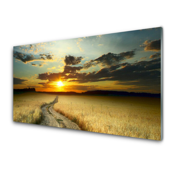 Glass Wall Art Way meadow landscape grey yellow