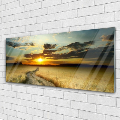 Glass Wall Art Way meadow landscape grey yellow