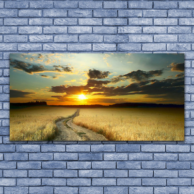 Glass Wall Art Way meadow landscape grey yellow