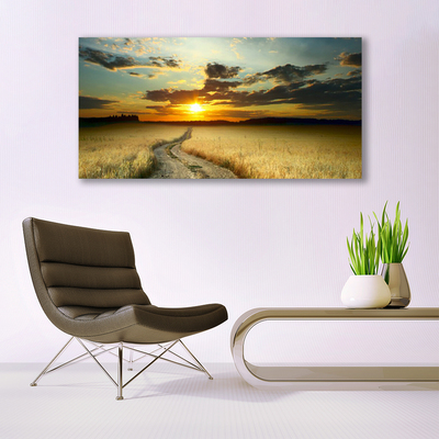 Glass Wall Art Way meadow landscape grey yellow