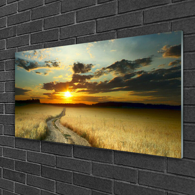 Glass Wall Art Way meadow landscape grey yellow