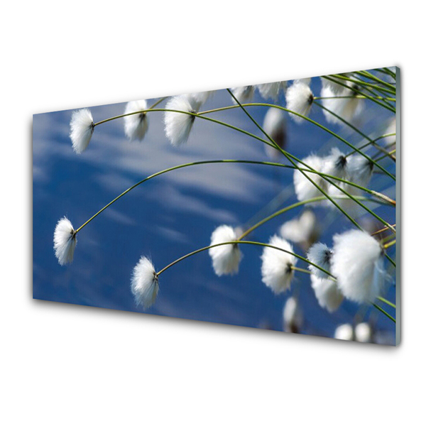 Glass Wall Art Flowers floral white