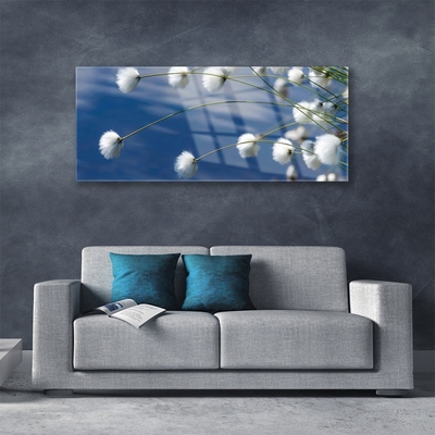 Glass Wall Art Flowers floral white