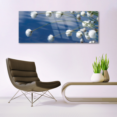 Glass Wall Art Flowers floral white