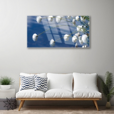 Glass Wall Art Flowers floral white